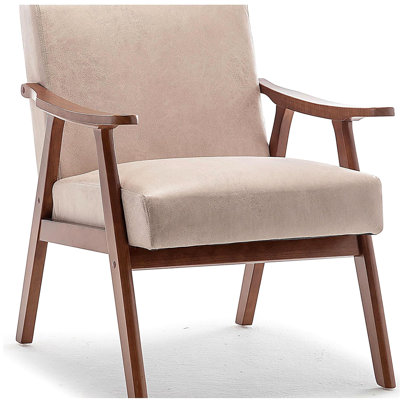 Chaise de style Mid-Century moderne, chaise de salon avec structure en bois massif, chaise d'appoint à dossier très épais, fauteuil à oreilles pour chambre à coucher, salle de lecture, salon, chaise longue d'intérieur