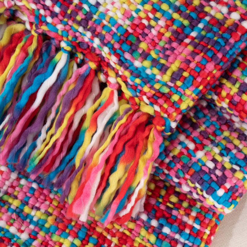 Rainbow Knitted Reversible Throw Blanket 50"x60"