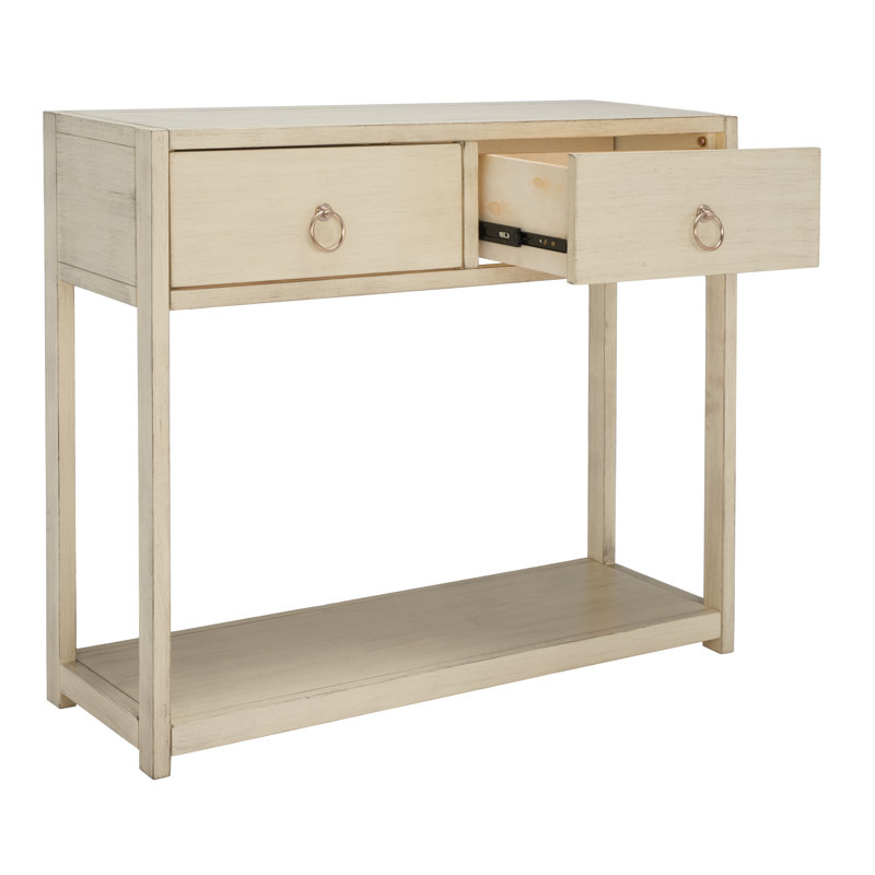 Antique White Wood and Metal Console Table with Storage