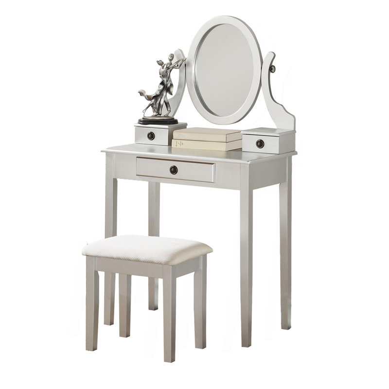 Ensemble coiffeuse et tabouret de maquillage Moniys, Argent
