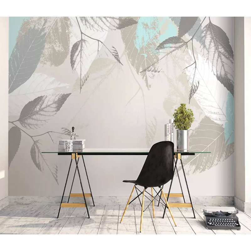 Papier peint amovible scandinave à feuilles grises, L 9 po x l 15 po