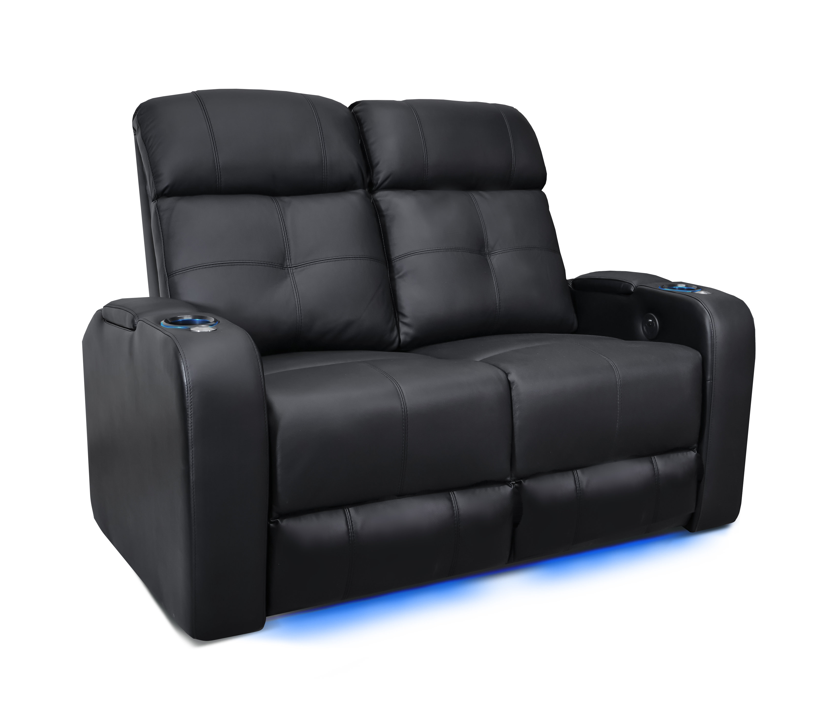 Orren Ellis 56" Wide Genuine Leather Home Theatre Loveseat with Cup