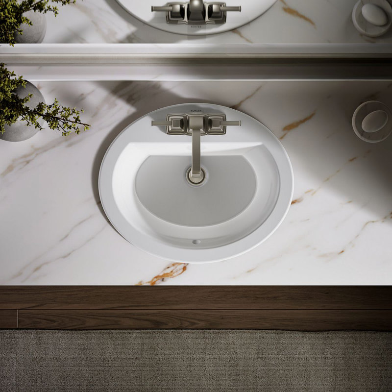 Lavabo encastré ovale en céramique avec trop-plein Bryant, Blanc, Centres de 4 po
