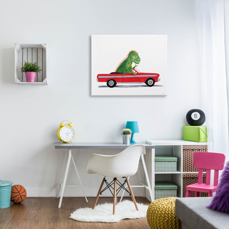 «Dinosaur Monster Sports Car», art mural par Rachel Nieman, H 30 po x l 40 po x P 1,5 po
