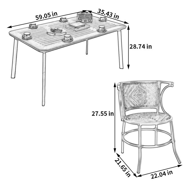 Linica 6 - Person Metal Patio Dining Set with Rectangular Table