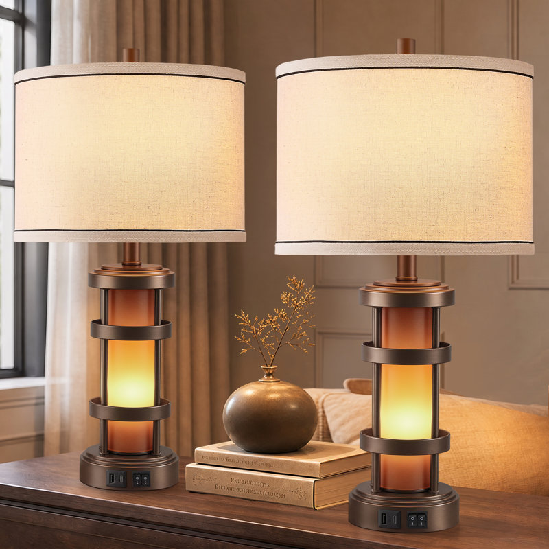Ensemble de lampe de table 24 po ChenJoss avec veilleuse et ports USB, convient aux chambres à coucher, aux salons, aux bureaux et aux bureaux (ensemble de 2)
