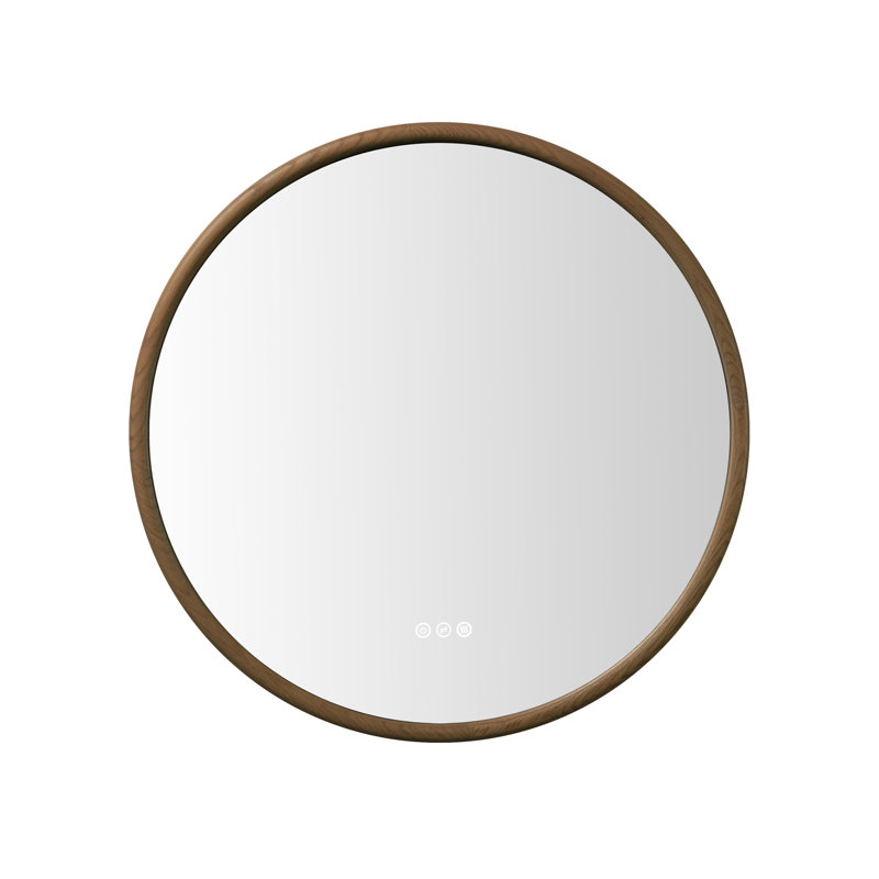 Miroir anti-buée en chêne naturel Veener, Chêne pacane, 29,52 po x 29,52 po, Rond