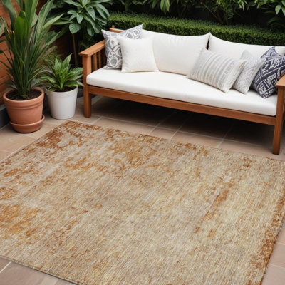 Tapis extérieur lavable abstrait en cuivre et terre cuite 8 pi x 10 pi