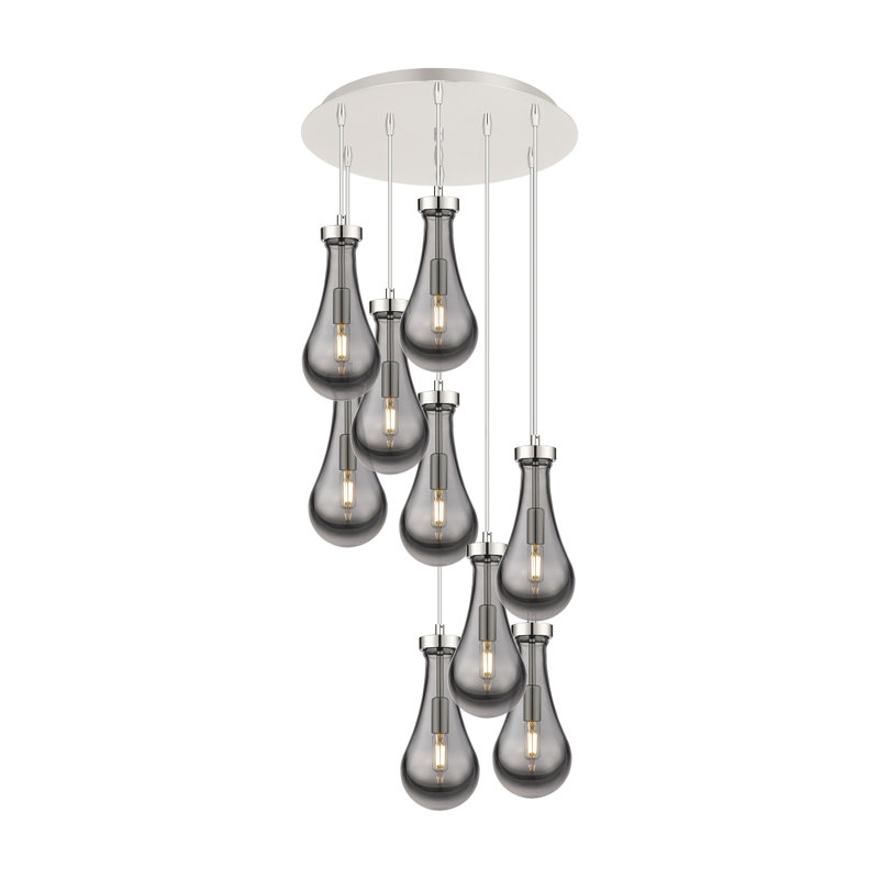 Luminaire suspendu à 9 lumières Rameriz, Transparent, Nickel poli