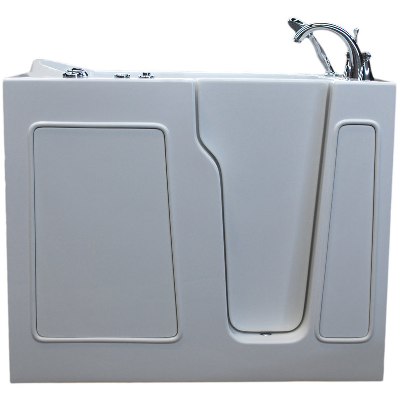 Prairie 45.75'' x 26'' Whirlpool Fiberglass Bathtub with Faucet, Left, White