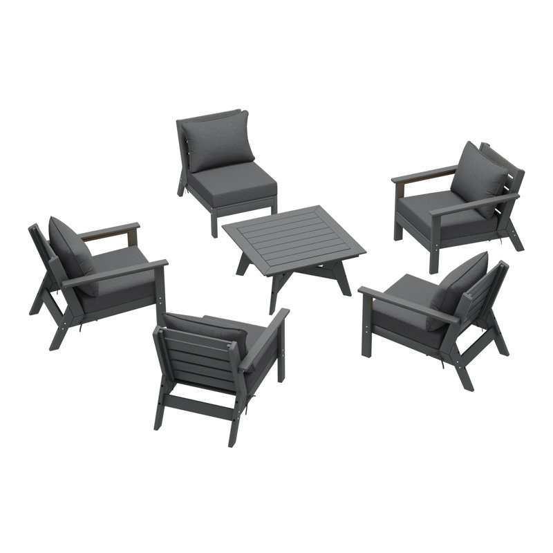 6-Piece Deep Seating Set, Gray, Gray