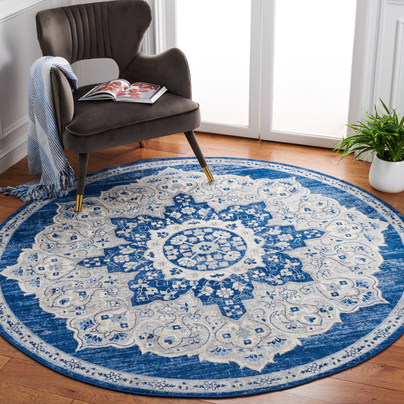 Arvillia 802 Area Rug In Navy / Grey, Round 6'7"