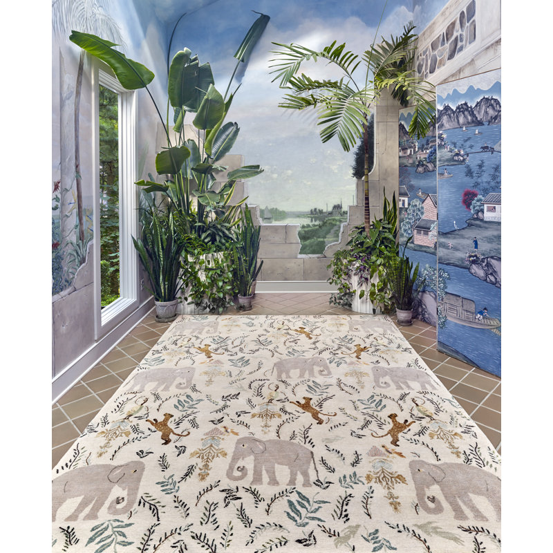 Menagerie Floral Area Rug in Silver/Cream/Sky Blue, Rectangle 12' x 16'