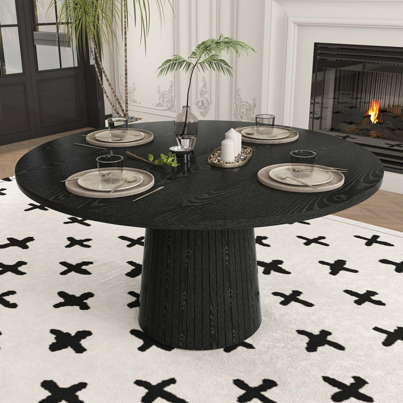 Table de salle à manger de 47 po en MDF pour 4 personnes, table de ferme moderne avec base en bois, Black