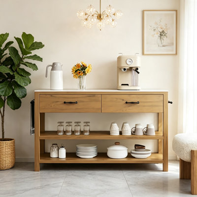 Simple Rock Slab Solid Wood Kitchen Islands