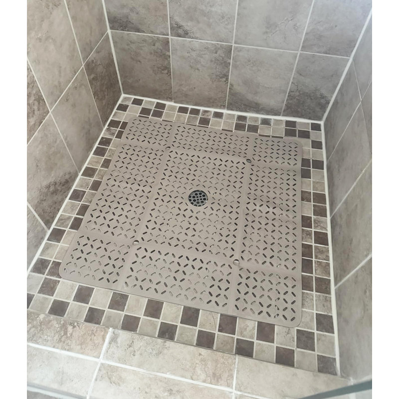 Tapis de douche carré antidérapant en TPE amélioré de 68,5 x 68,5 cm avec ventouses, tapis de bain creux pour douche à l'italienne