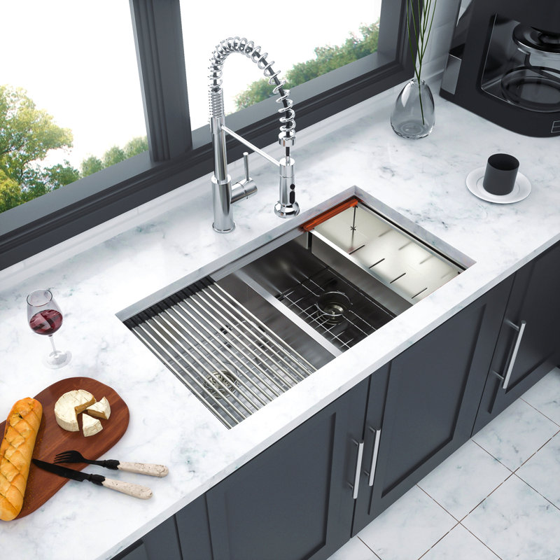 Double Bowl (50/50) Undermount Kitchen Sink- 33"X19" Stainless Steel 16 Gauge With Two 10" Deep Basin