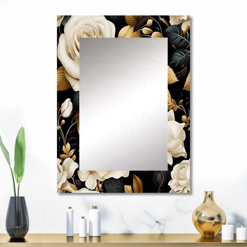Elegant Beige Rose Harmony - miroir mural décoratif floral, miroir de chalet, impression d'art en métal, 32 po x 24 po