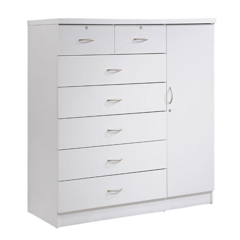 7-Drawer Dresser 47-inch Wide Wood Chest with 2-Locking Drawers, 1-Locking Door, 3-Shelves and Clothing Rod for Bedroom Storage