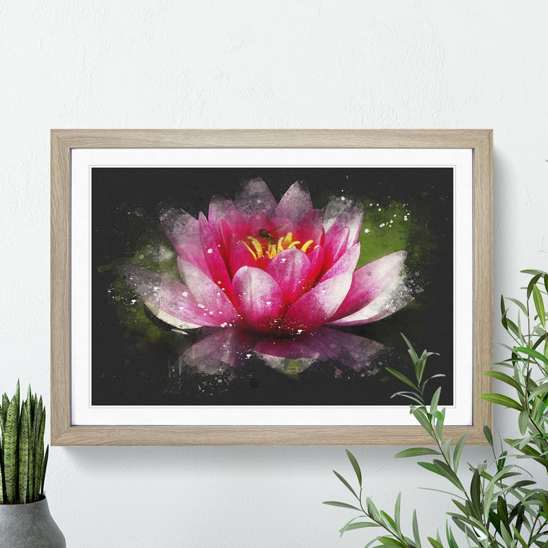 Pink Water Lily Flower Vol.3 - Picture Frame Graphic Art, 36cm H x 48cm W x 2cm D, Oak Framed
