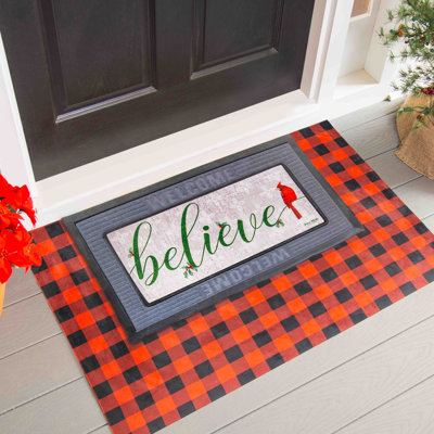 Tapis de porte antidérapant Winter Christmas Believe Cardinal Sassafras Switch 22 po x 10 po