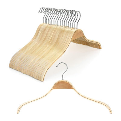  Wooden Clothes Hangers with Non-Slip Rubber Strips, Lightweight Slim Birch Wood Shirt Top Hangers for Dress, Sweaters, Jackets, and Camisoles