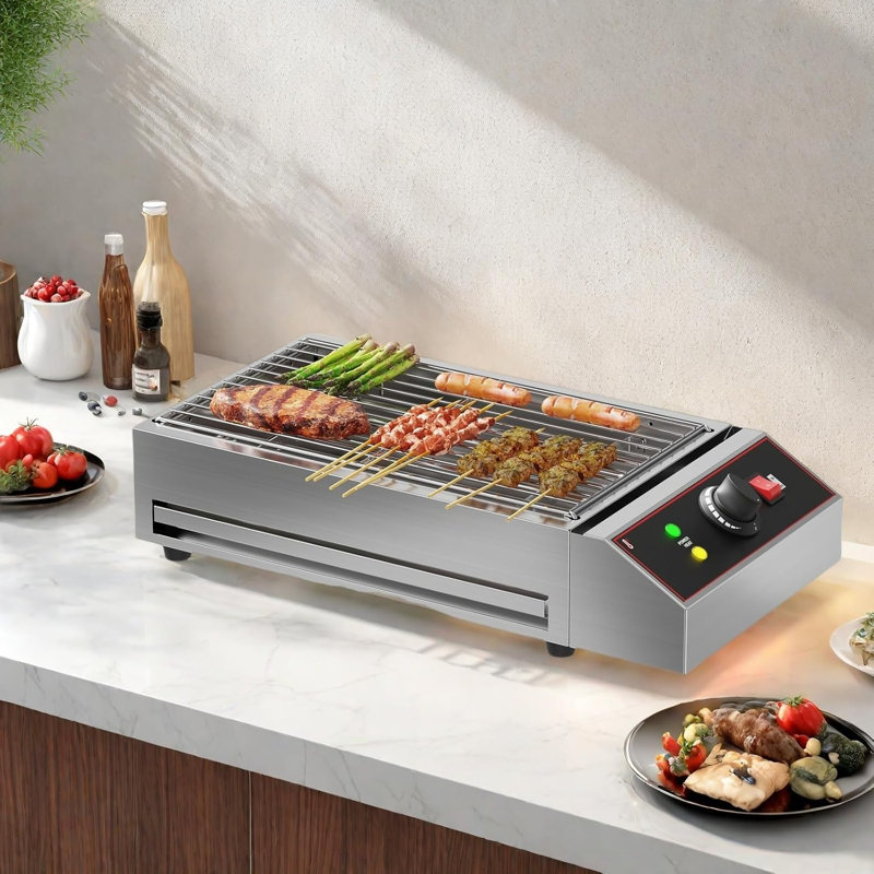 Barbecue électrique 1800W sans fumée, barbecue portatif, température réglable pour le camping à la maison