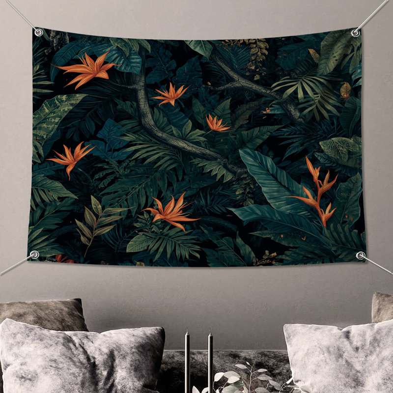 Tapisserie murale «Tropical Jungle Leaves» - Décoration murale tropicale, H 50 po x l 60 po avec 4 œillets