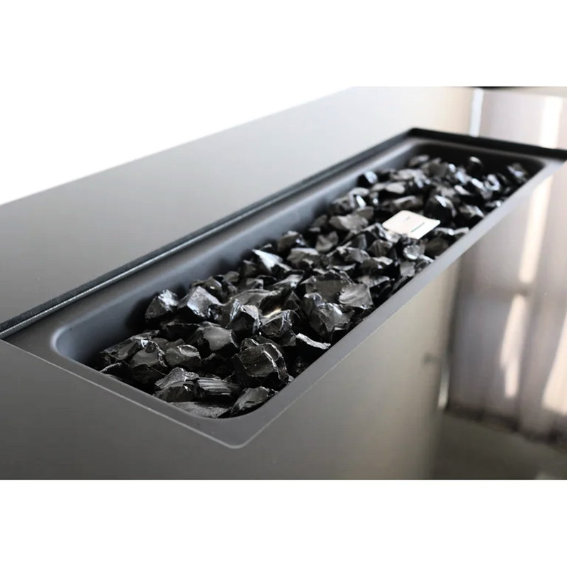 Foyer rectangulaire 42 po, 50000, métal noir, compatible Lava Rock, table de style élégant, finition, bouton-poussoir d'allumage, acier