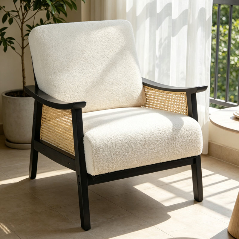 Armchair, 84" H x 70" W x 77" D, White Teddy Bear Fur