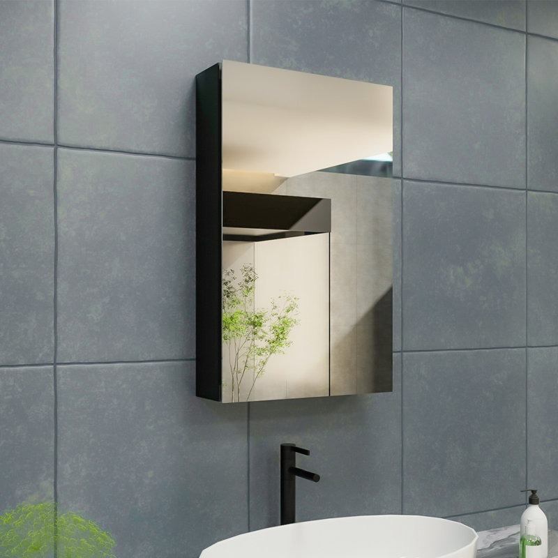 Hennagan Medicine Cabinet with Mirror and 4 Adjustable Shelves, 24" H x 15" W x 4.62" D, Black