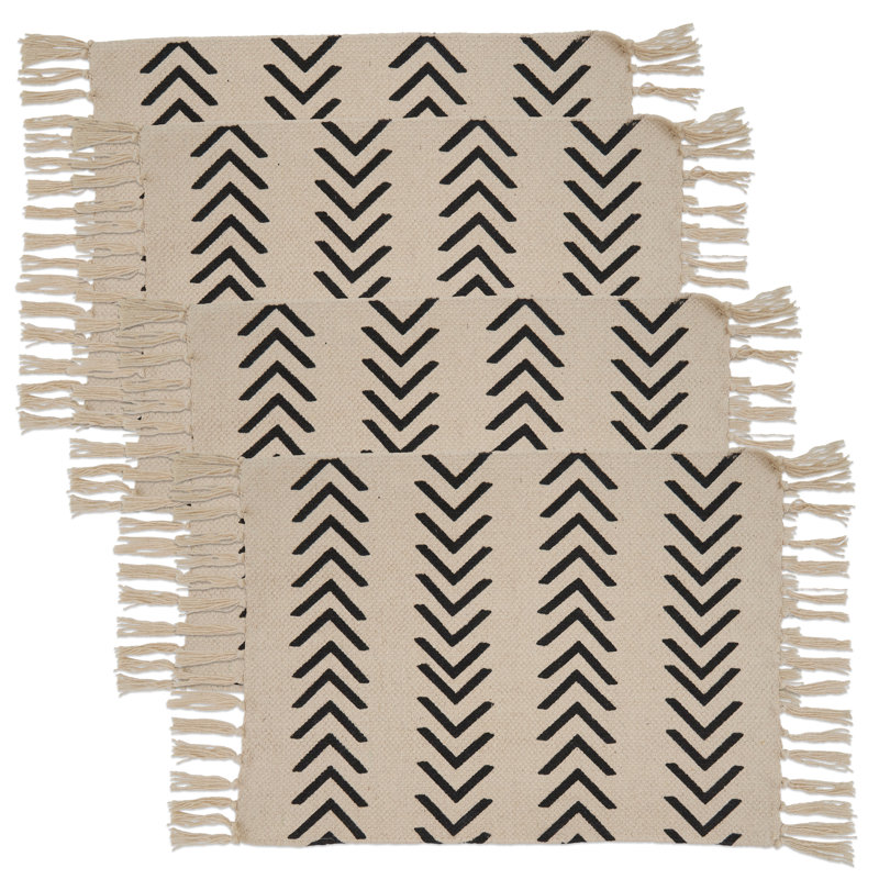Natural Cotton Geometric Fringe Placemats Set of Four