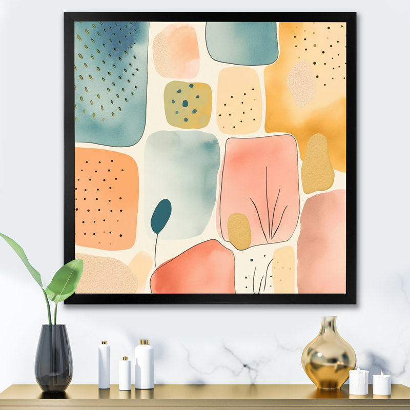 «Orange Fun Pattern of Shapes II», impression sur toile, Cadre photo noir, H 16 po x l 16 po x P 1 po