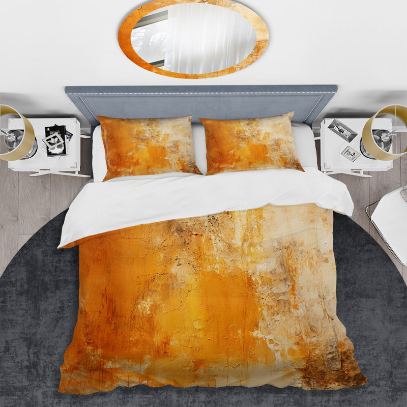 Ensemble de housse de couette jaune abstrait, Housse de couette simple + 1 taie décorative stan