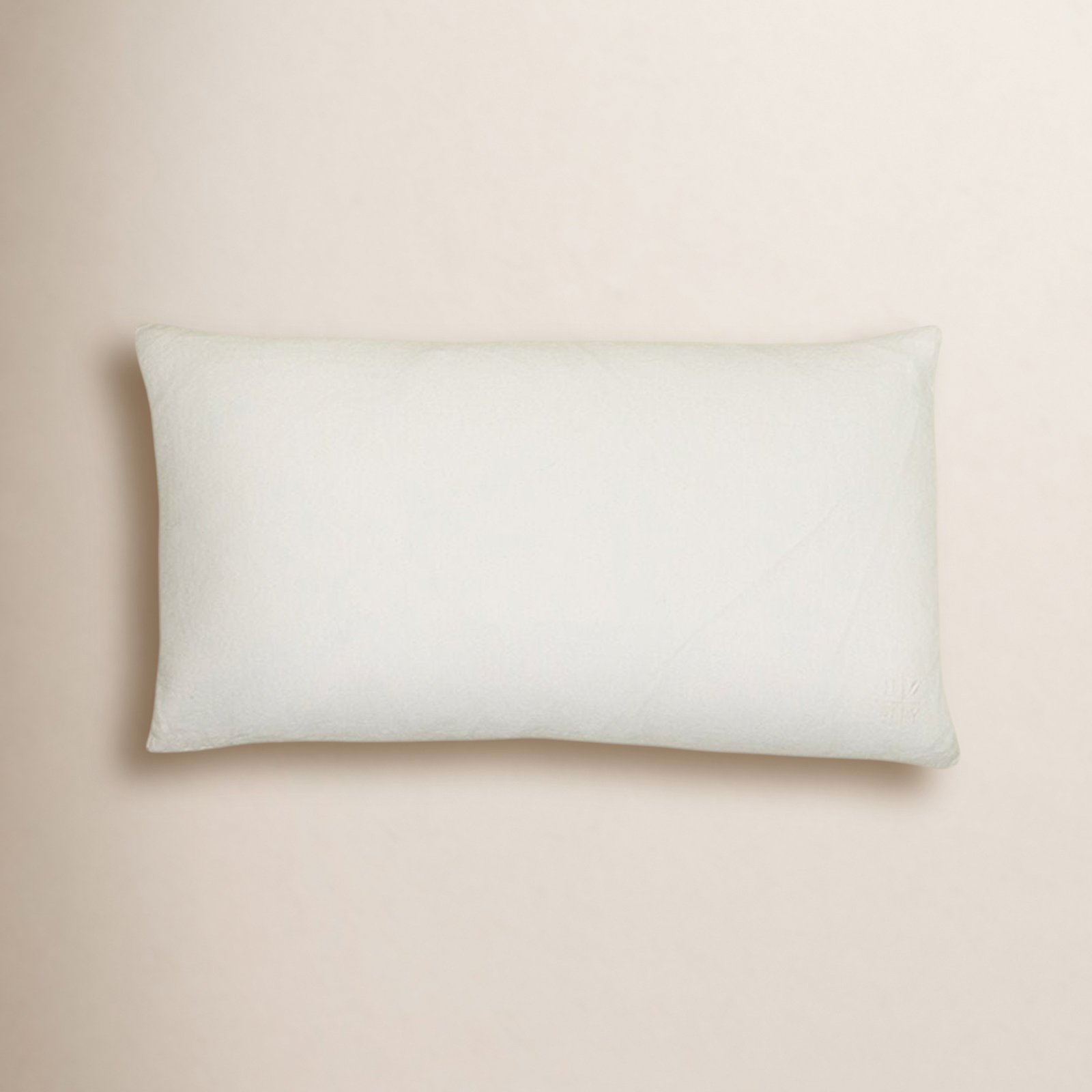 Simple Embroidered Linen Throw Pillow, Ivory, Rectangle 12" H x 22" W