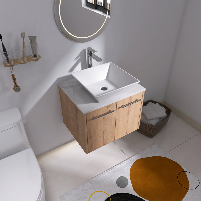 Rarnby 24" Wall-Mounted Bathroom Vanity Set with Sintered Stone Top,Ceramic Basin, Square, 24"