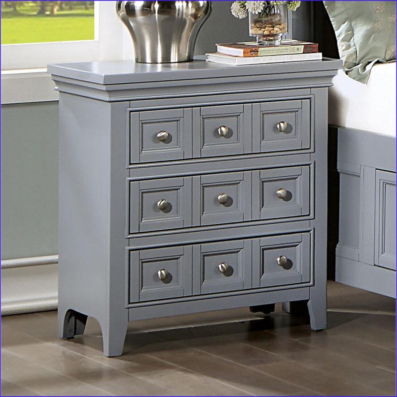 Table de chevet 3 tiroirs en bois massif gris transitionnel