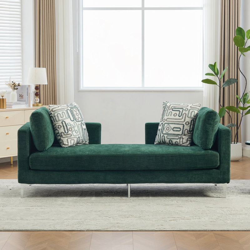 Canapé 77,5 po en chenille 77 po avec 4 coussins et un dossier ouvert, Green Chenille