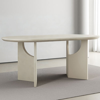 Modern Beige Oval Solid Wood Dining Table