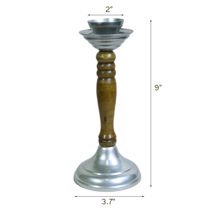 9'' H Tabletop Candlestick, 9" H x 3.7" W x 3.7" D, Silver/Brown