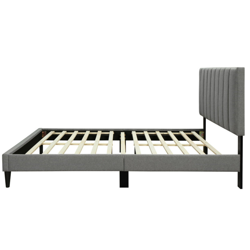 Lit simple dans une boîte avec élément de tête de lit tapissier gris