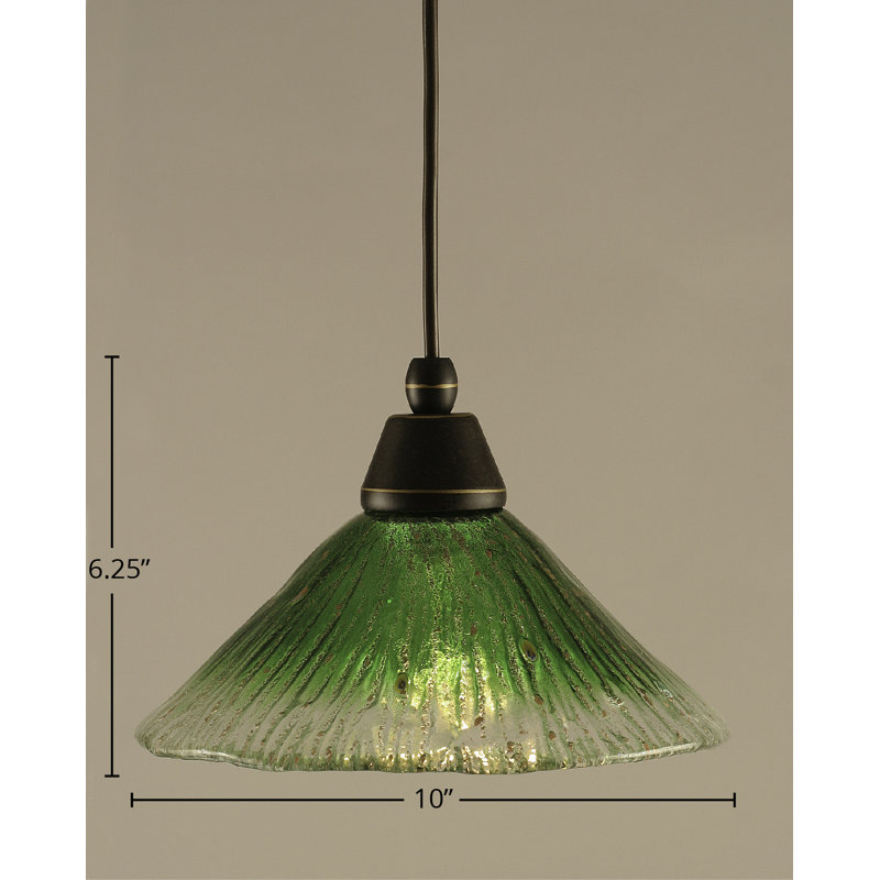 Cord Hung Mini Pendant Shown In Black Copper Finish With 10" Amber Crystal Glass, Dark Granite, 10" W, Italian Marble Glass