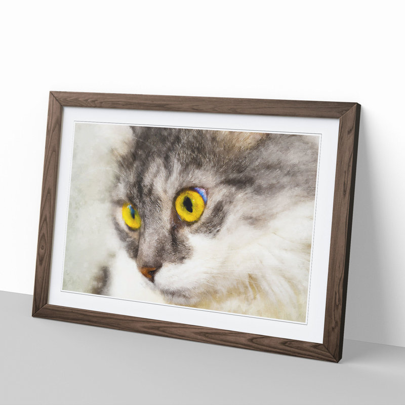 Portrait of a Cat Vol.8 - Picture Frame Painting, 27cm H x 36cm W x 2cm D, Walnut Framed