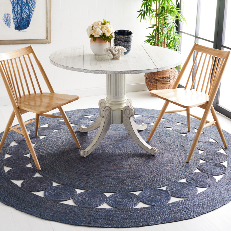 Tapis en jute tissé à la main de couleur unie en fibre naturelle Diehl, Rond 8 pi