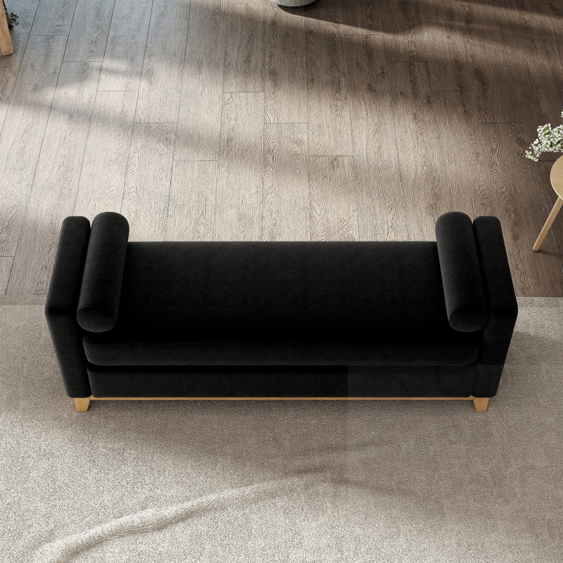 Banc rembourré avec pieds et coussin, Noir et naturel, Noir, Naturel