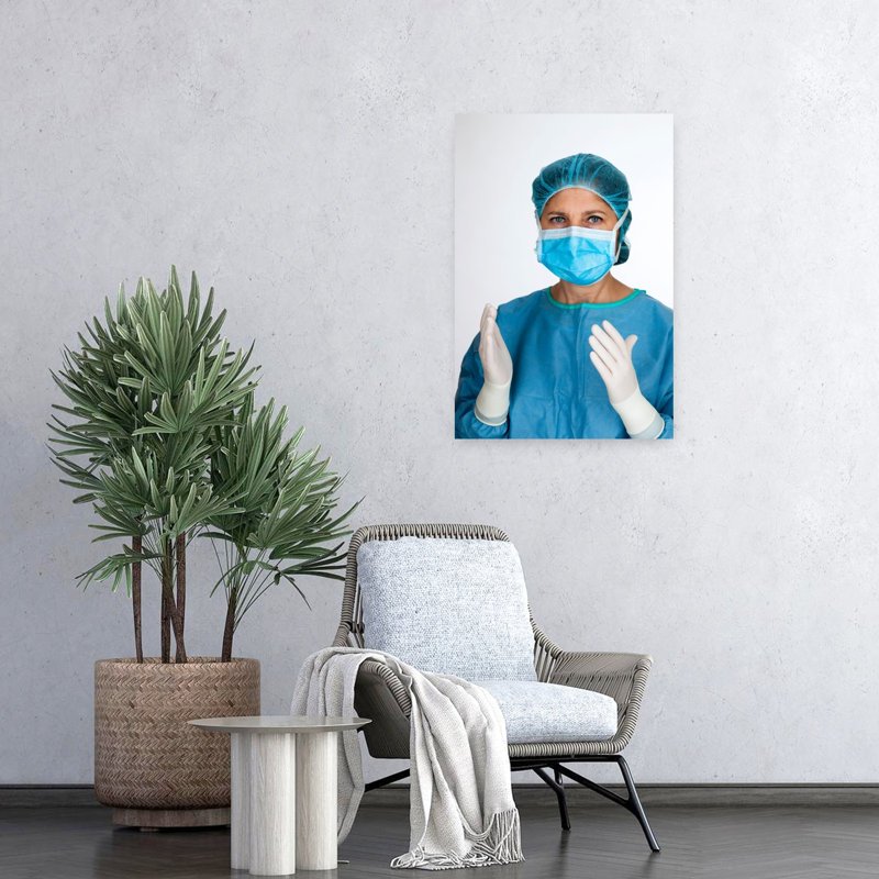 Hôpital, infirmière avec masque et gants, art mural moderne, architecture, H 24 po x l 16 po