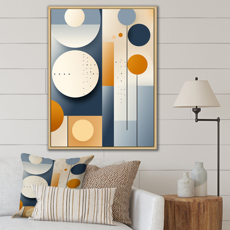 Graphique circulaire géométrique en jaune et bleu - imprimé, H 32 po x l 24 po x P 1 po, Cadre naturel flottant