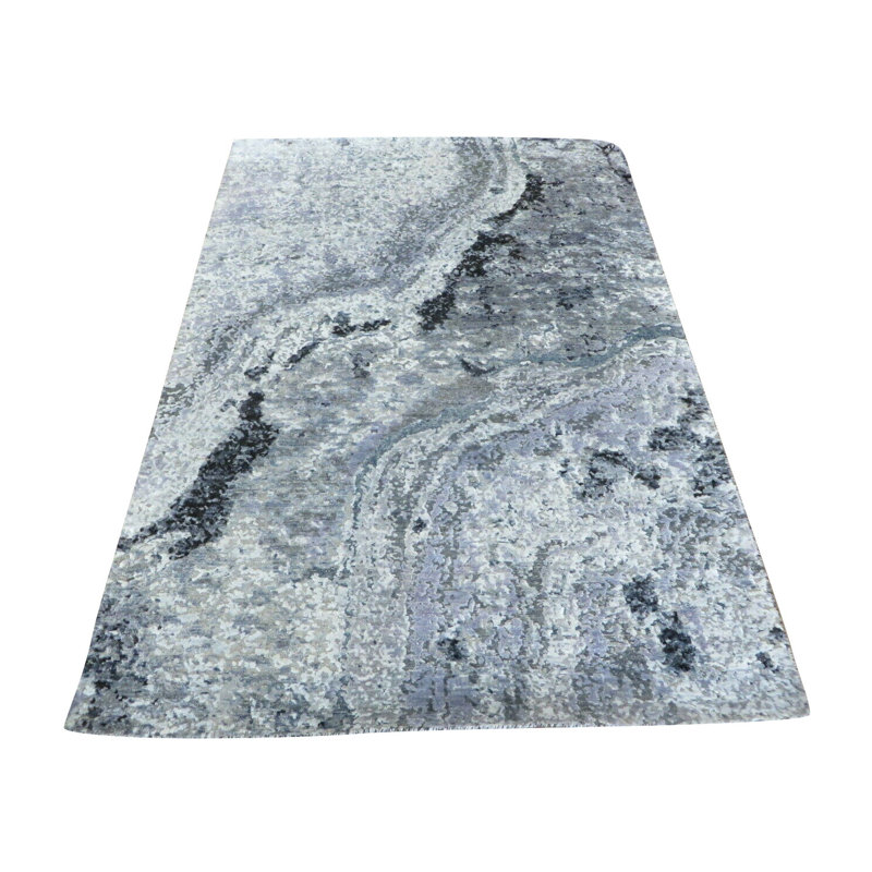 Tapis de zone en laine ivoire/grise 5 pi 10 po x 8 pi 6 po one-of-kind à la main noué la Constancia