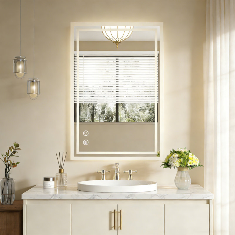 LED Bathroom Vanity Mirror with Dimmable 3-Color Temperature Anti-Fog Tempered Glass,Shatter-Proof,UL Listed, 32" x 40"