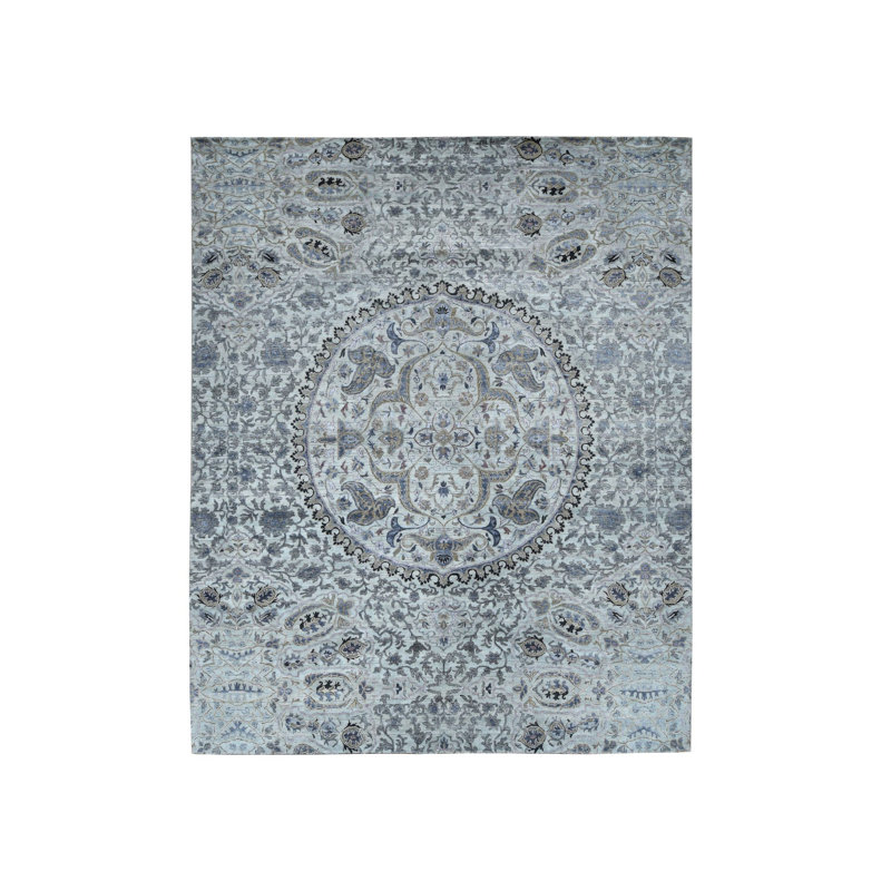 Tapis surdimensionnÃ© THE MAHARAJA en soie pure et laine, nouÃ© Ã  la main, gris, 12 pi x 15 pi (G87652)